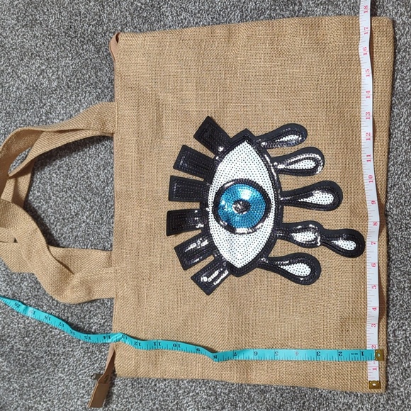 Handbags - Evil eye tote bag. Sequin design and jute bag, full lining. New